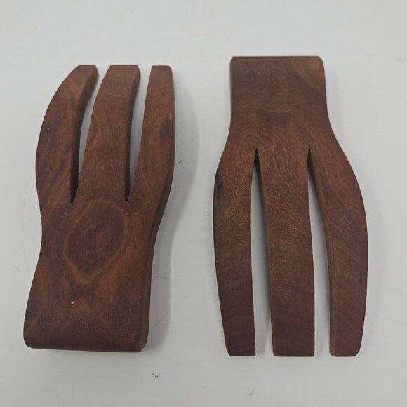 Vintage Handcarved Teak Wood Salad Fork Serving Tongs Danish Modern MCM - Picture 3 of 4